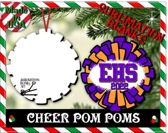 ss CHEERLEADER POM POMS Christmas Ornament Sublimation Blanks Picture Ornament Photo Gift Christmas Decor Decorations Cheer Mom Cheer Gift