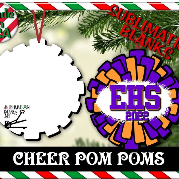 ss CHEERLEADER POM POMS Christmas Ornament Sublimation Blanks Picture Ornament Photo Gift Christmas Decor Decorations Cheer Mom Cheer Gift