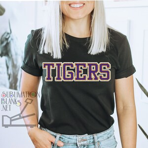 TIGERS Faux CHENILLE Letters PNG Patches Mascot Font Glitter ...