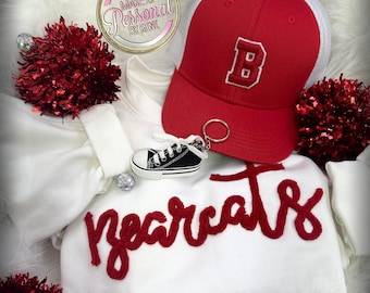 YOUTH Custom Personalized YARN EMBROIDERED Sweatshirt Chenille Yarn Team Game Day Gear Apparel Fuzzy Letters Customized Team Spirit Shirts