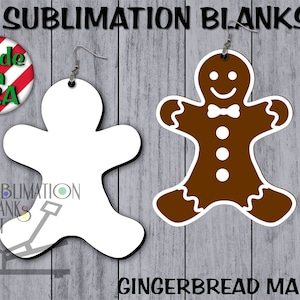 Brincos pendentes de um lado do GINGERBREAD MAN, em branco, para sublimação, preços de atacado, vários tamanhos, brincos de Natal, joias