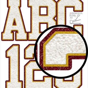 Maroon Gold Glitter, CHENILLE Letters, PNG, Patches, Varsity Alphabet, Glitter, Font, Sublimation Design Downloads, sublimation png, diy