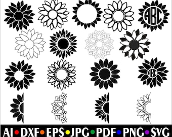 SUNFLOWER SVG - flower svg - Sun Flower Mandala SVG - sunflower monogram svg - sunflower svg cut file sunflower silhouette- digital download