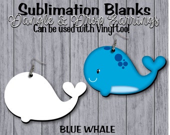 Ss BLUE WHALE Sublimation Blanks Earrings Dangle & Drop Earrings Handmade jewelry Earrings Sublimate Dye Sublimation Blanks Fish Earrings