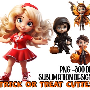66 HALLOWEEN Png Trick or Treat Cuties Sublimation Designs Downloads Halloween Costumes Clipart clown Princess Witch Ghost Frankenstein diy