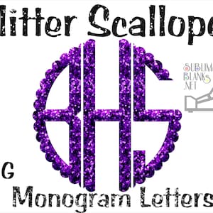PURPLE GLITTER Scallop Monogram Font Large 10&quot; Font Sublimation Designs Downloads Alphabet Pack Bundle Letters Scrapbook Digital Downloads