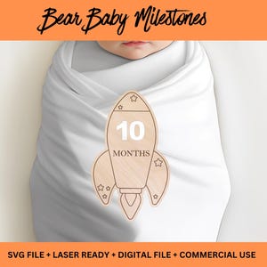 SVG de hitos mensuales para bebés, Xtool Glowforge Cricut y Silhouette, recién nacido, regalo de baby shower, accesorios fotográficos para bebés, archivo de corte, nave espacial