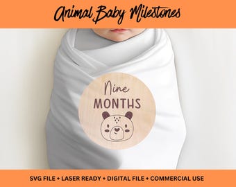 SVG de hitos mensuales para bebés, Xtool Glowforge Cricut y Silhouette, recién nacido, regalo de baby shower, accesorios fotográficos para bebés, archivo de corte