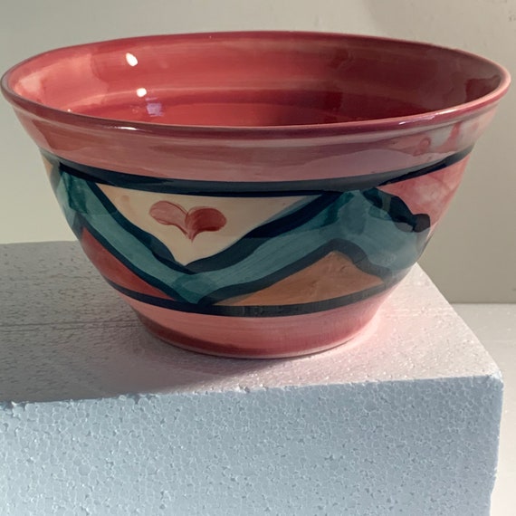Gail Pittman Pottery Bowl Pink Azalea Pattern Discontinued Etsy