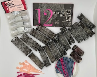 Vintage Mesh Rollers with Picks Clips Styling Booklet