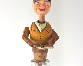 Anri Vintage Mechanical Bottle Stopper Carved Wood Cork Base