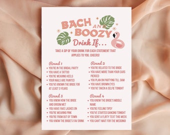 Tropical Palm Springs Bachelorette Drinking Game | Flamingo Pool Party Bachelorette Drink If Game | Bach and Boozy Drinking Game