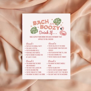 Tropical Palm Springs Bachelorette Drinking Game | Flamingo Pool Party Bachelorette Drink If Game | Bach and Boozy Drinking Game