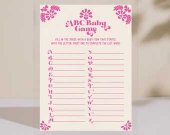 ABC Baby Game Baby Shower Game Chic Fiesta Pink Printable Instant Download