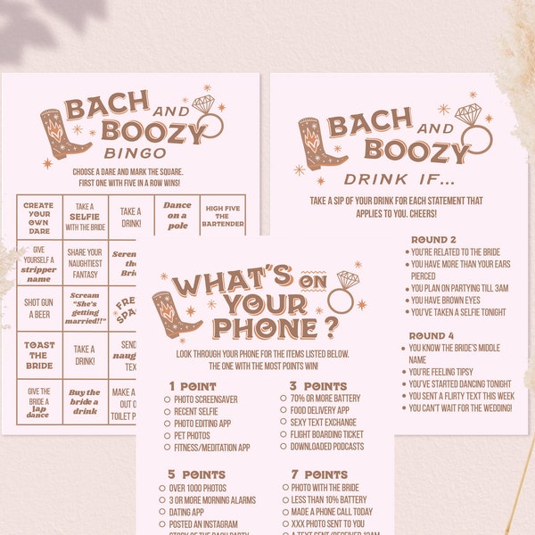 Western Nashville Bachelorette Party Game Bundle Drinking Bingo Drink If Printable Party Game Instant Download