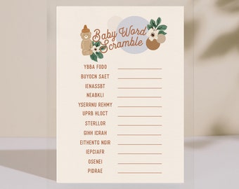 Baby Word Scramble Honey Bear Baby Shower Floral Game Printable Instant Download