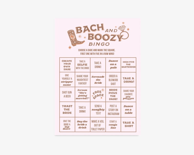 Western Nashville Bachelorette Party Bingo Game Bach and Boozy Theme ...