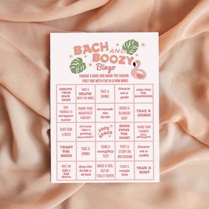 Tropical Palm Springs Bachelorette Game Bingo | Flamingo Pool Party Bachelorette Game | Retro Beach Bachelorette | Bach and Boozy Bingo Game