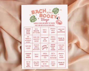 Tropical Palm Springs Bachelorette Game Bingo | Flamingo Pool Party Bachelorette Game | Retro Beach Bachelorette | Bach and Boozy Bingo Game