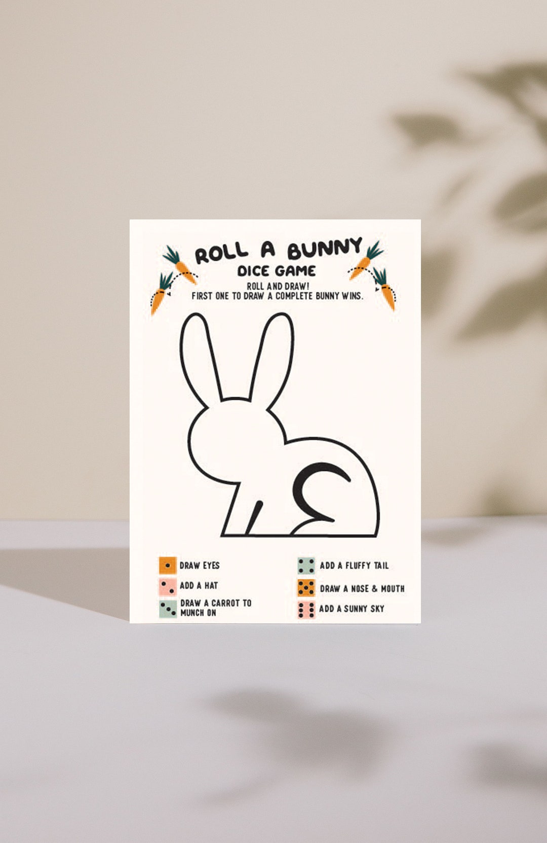 Easter Party Kids Game Printable  Roll a Dice Bunny Game