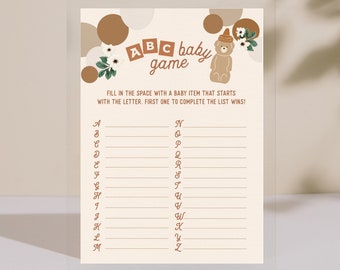 ABC Baby Game Honey Bear Baby Shower Game Printable Instant Download
