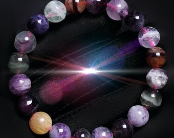 BRACELET ARC-EN-CIEL FLUORITE de 10 mm. (Chakras du cœur, de la gorge et du troisième œil)