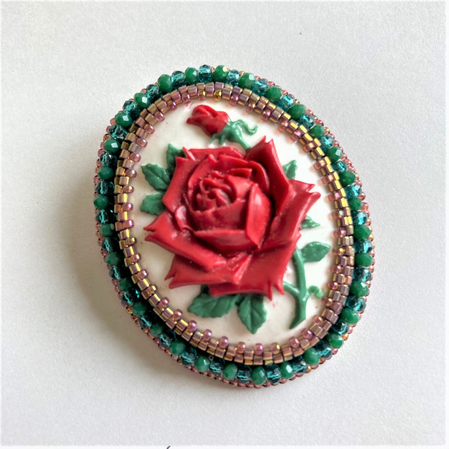 Beaded brooch with rose Beaded flower brooch vintage large Etsy