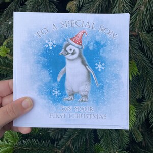 Pinguin Weihnachtsgrußkarte personalisierte Sohn Tochter Familienkarte