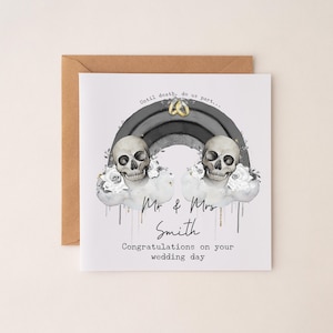 Schädel gothic Regenbogenschwarzweiss-Hochzeitskarte | personalisierte Karte | Hochzeitskarte Karte | glückliches Paar | Herzlichen Glückwunsch | Mr. und Mrs