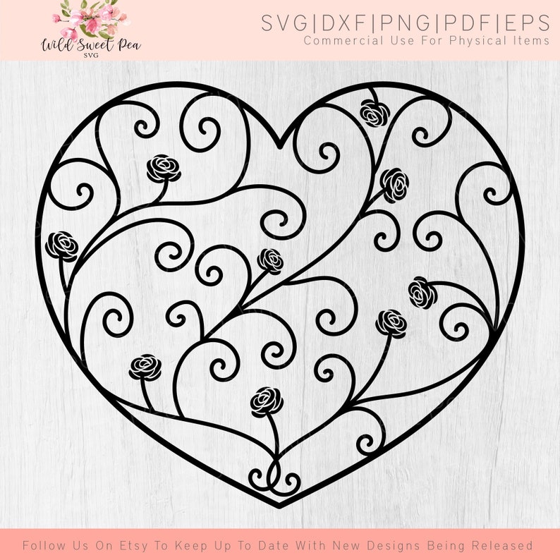 Valentine/'s Day svg Swirly Heart With Roses svg Cricut Swirly Heart dxf Valentine/'s svg Swirly Heart svg Valentine/'s Day 2021 svg