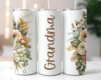 Boho Floral Grandma Tumbler Wrap Design | JPG | 20oz Sublimation Tumbler Designs | 9.313 x 8.21 ” Straight Skinny Tumbler Wrap |  Boho PNG