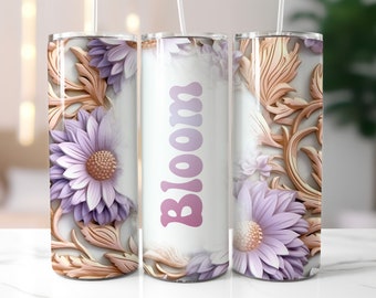 3D Bloom Tumbler Wrap Design | JPG | 20oz Sublimation Tumbler Designs | Aesthetic Floral  9.313 x 8.21 ” Straight Skinny Tumbler Wrap |  PNG