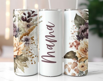 Boho Floral Mama Tumbler Wrap Design | JPG | 20oz Sublimation Tumbler Designs | 9.313 x 8.21 ” Straight Skinny Tumbler Wrap |