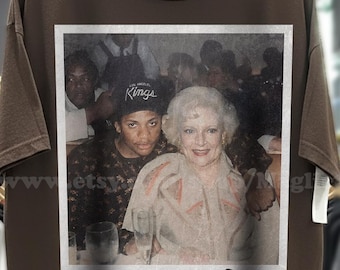 Chemise blanche Eazy-E et Betty, T-shirt graphique Polaroid rétro amusant, E.e. T-shirt photo vintage B.w., légende du hip hop et fan de Golden Girl, cadeau humour noir