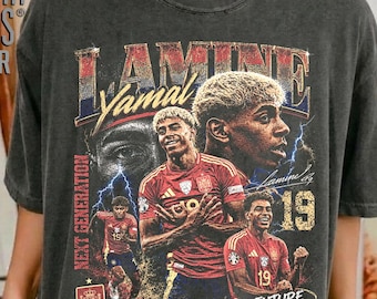 T-shirt vintage Lamine Yamal Soccer Comfort Colors, T-shirt graphique de l'équipe nationale espagnole de football, T-shirt rap bootleg de l'équipe nationale espagnole