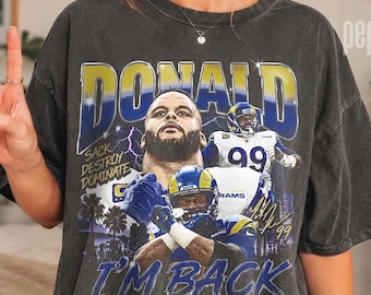 T-shirt Aaron Donald vintage années 90, style rap, logo football, sweat-shirt bootleg, « Je suis de retour », couleurs confortables, cadeau unisexe pour les fans de sport de Los Angeles