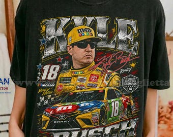 Camiseta retro de Kyle Busch, camiseta gráfica de estilo vintage de 18 Racing Rowdy Busch, regalo para fanáticos de las carreras de autos de serie.