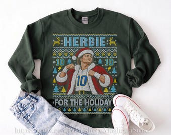 T-shirt pull de Noël moche Justin Herbert Herbie For The Holidays, sweat-shirt LA Football #10, Comfort Colors, cadeau de Noël pour les fans