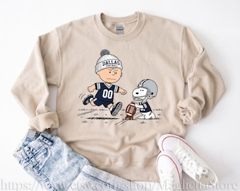 T-shirt graphique Snoopy et Charlie Brown, T-shirt de football américain de Dallas, Sweat-shirt de football, Couleurs confortables, Cadeau pour les fans le dimanche de match, T-shirt unisexe