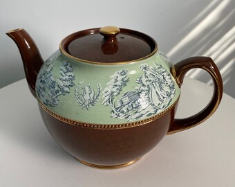 Vintage SADLER Staffordshire Classic Roman Figures Brown Teapot w Gold Trim