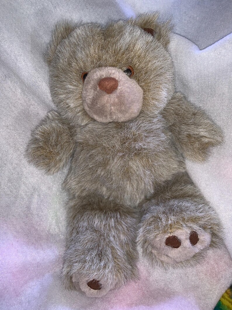 Brown and Tan Variegated Teddy Bear Plush. Brown Toe Pads, Brown Nose