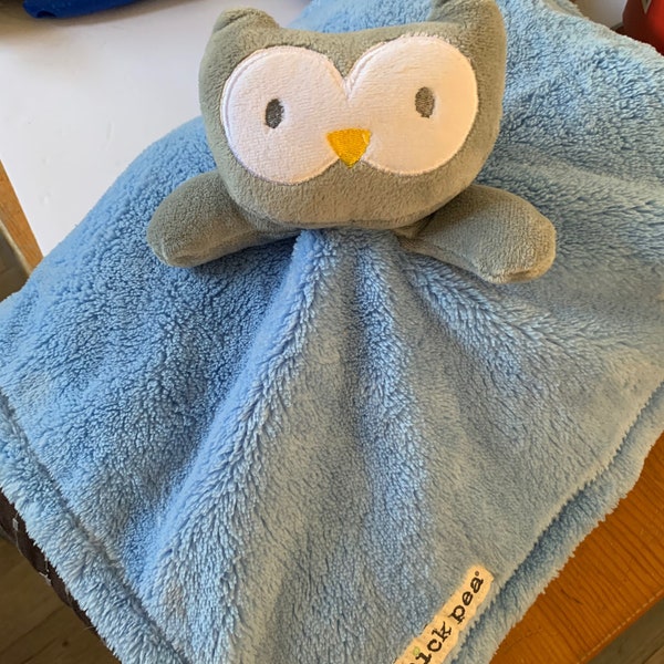 Blue Chick Pea Owl Lovie, Lovey, Security Blanket. Soft