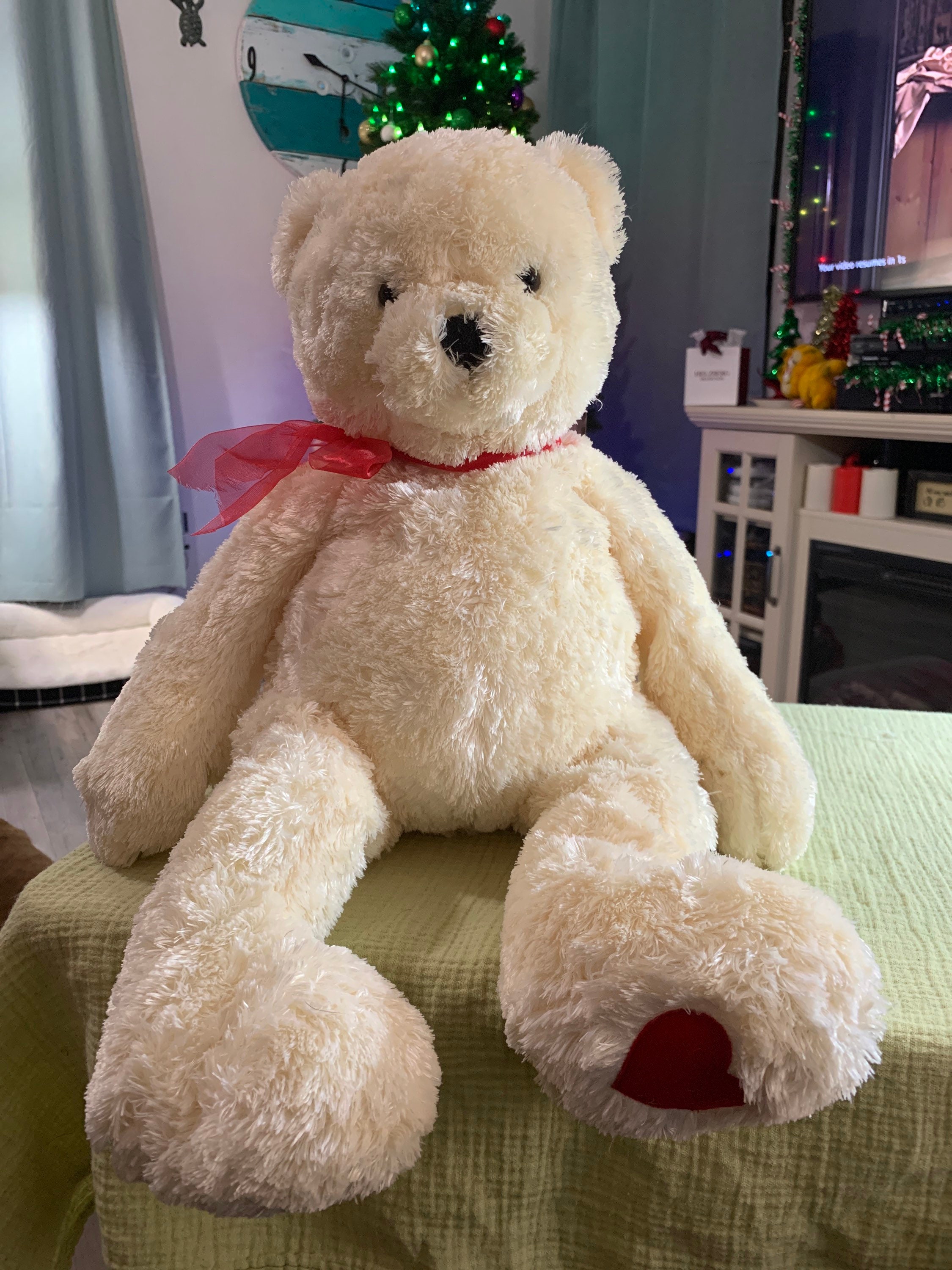 Hallmark Sweet Hugs White Teddy Bear Plush With Heart on Foot. Red