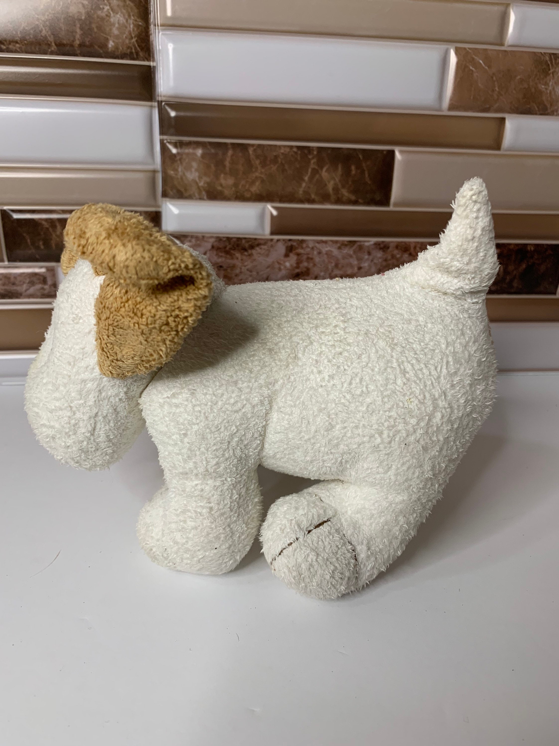Old Navy Small Puppy Dog Plush. White and Brown tan Spotted Dog Red Tongue Etsy