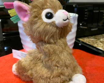 Frankfort Small Brown Llama/Alpaca Plush Stuffed Animal. Pastel colors on ears, Pink heart nose. Adorable!