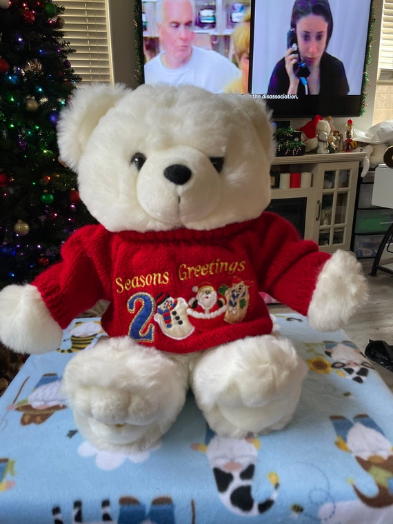 2000 Kmart Christmas Teddy Bear White Plush Stuffed Animal - Etsy ...