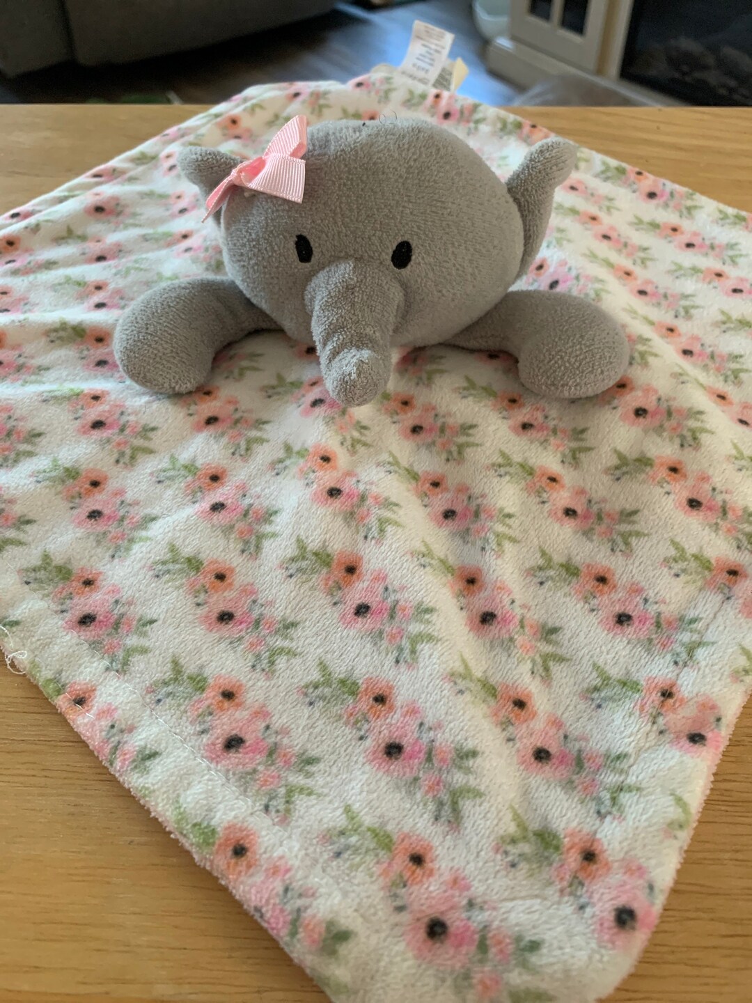 Elephant Lovey Blanket. Pink Flowers With Teethers Modern Baby Etsy