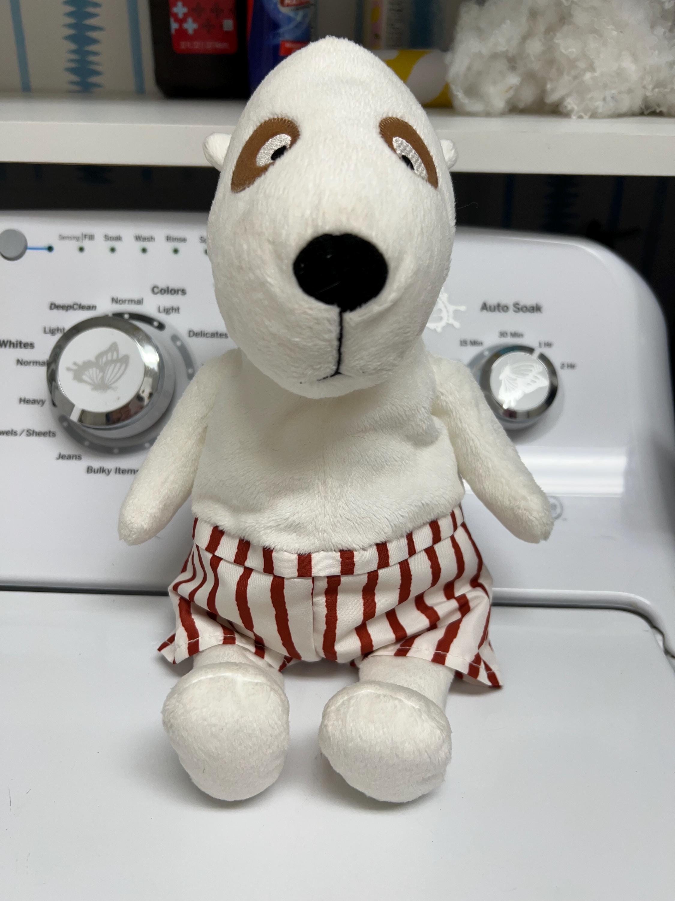 Ikea VANLIGHET White Dog Plush With Red and White Striped Shorts