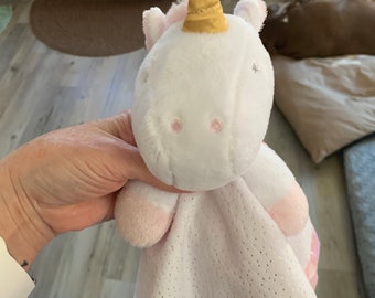 Cloud Island Baby Unicorn Security Blanket Pink White Sparkle Satin Lovey Stuffed Animal Plush Toy