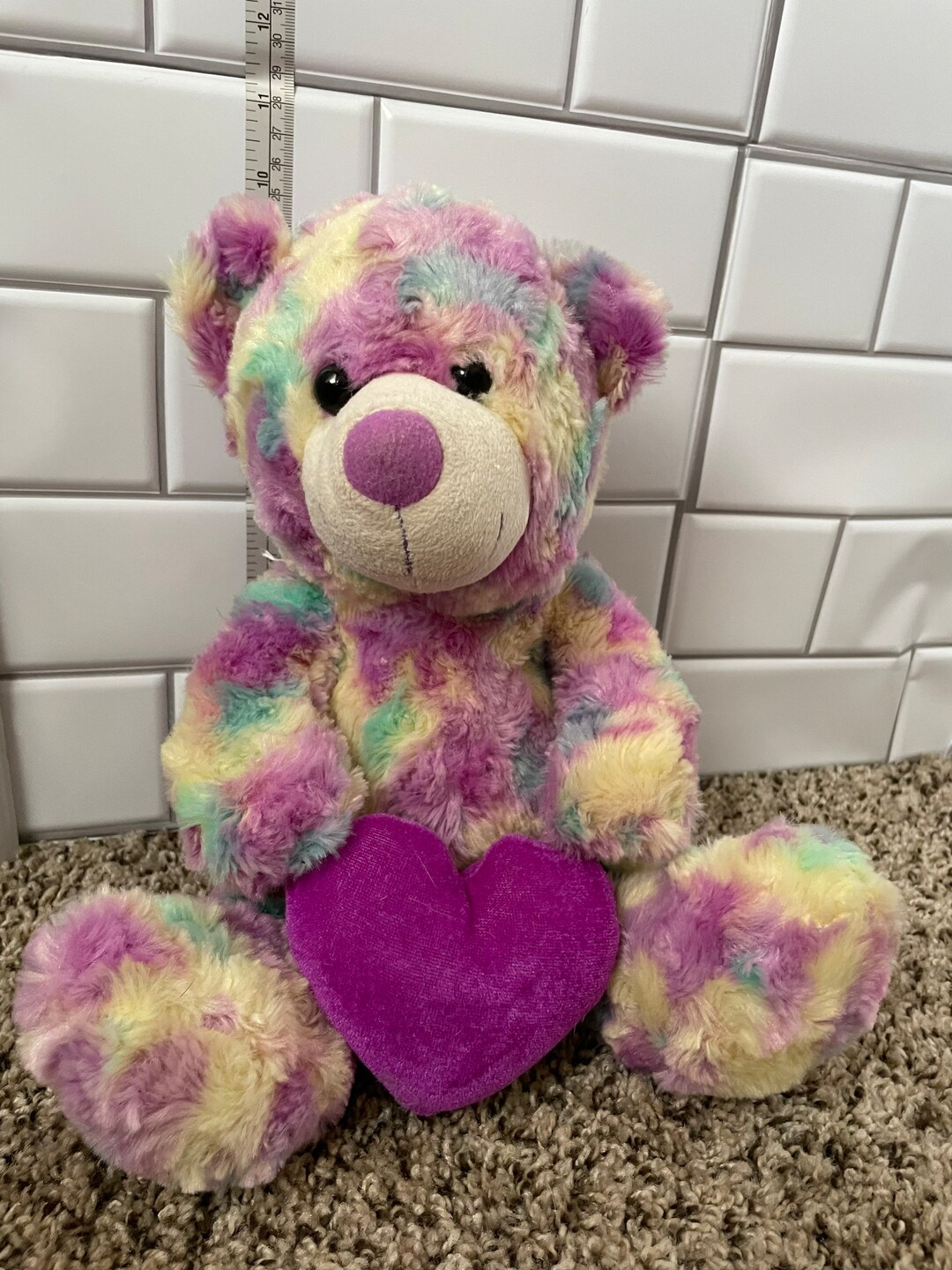Tie Dye Teddy Bear With Purple Heart Plush Etsy